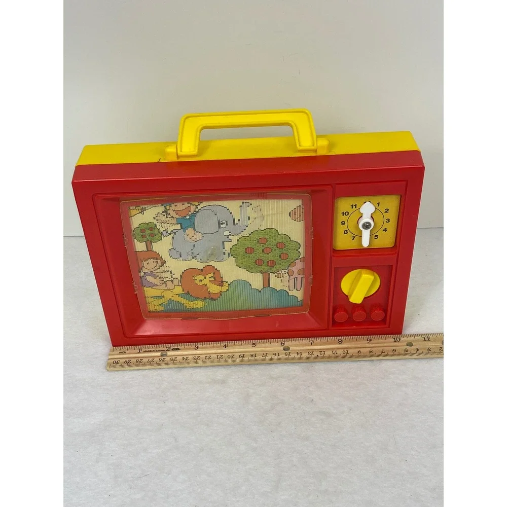 Blue Box Musical Toy TV Unisex OS 1979 Scrolling Animal Screen Red Yellow Good